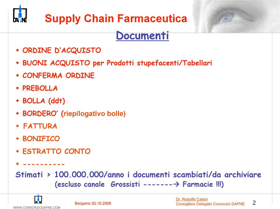 BONIFICO Supply Chain Farmaceutica ESTRATTO CONTO ---------- Stimati > 100.000.