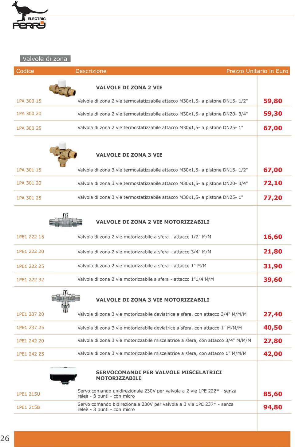 termostatizzabile attacco M30x1,5- a pistone DN15-1/2" Valvola di zona 3 vie termostatizzabile attacco M30x1,5- a pistone DN20-3/4" Valvola di zona 3 vie termostatizzabile attacco M30x1,5- a pistone