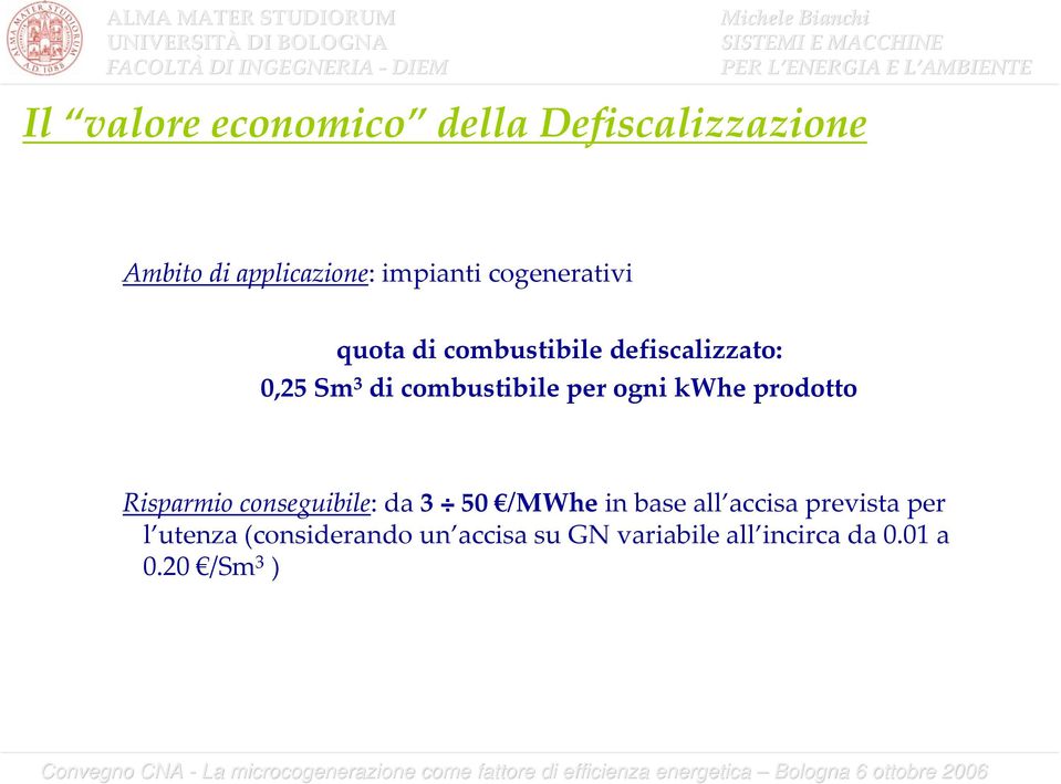 ogni kwhe prodotto Risparmio conseguibile: da 3 50 /MWhe in base all accisa