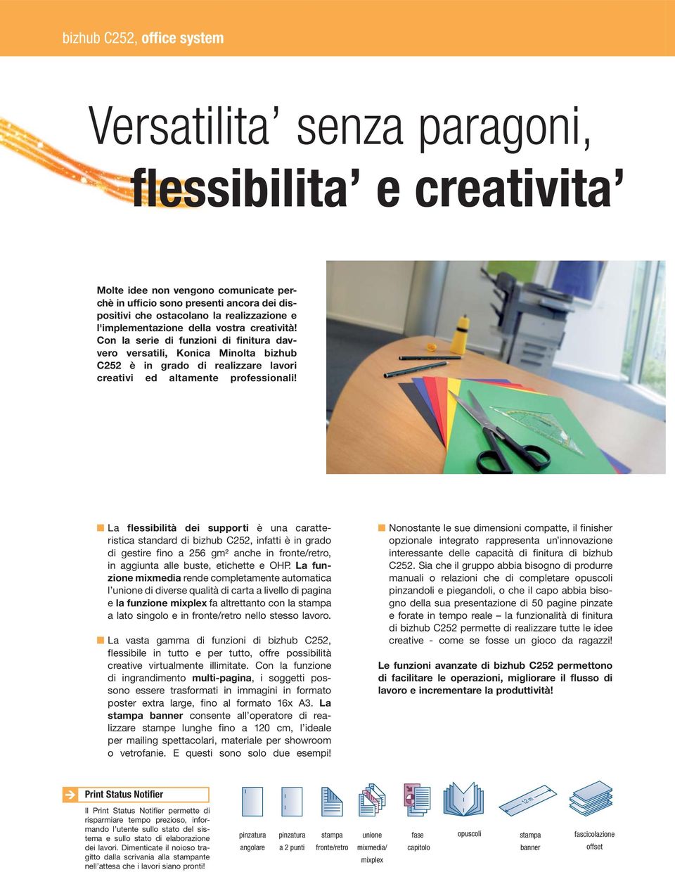 Con la serie di funzioni di finitura davvero versatili, Konica Minolta bizhub C252 è in grado di realizzare lavori creativi ed altamente professionali!