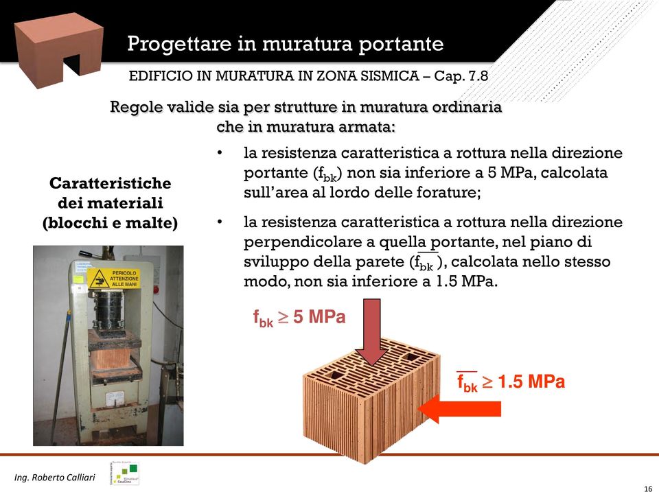 8 la resistenza caratteristica a rottura nella direzione portante (f bk ) non sia inferiore a 5 MPa, calcolata sull area al lordo delle