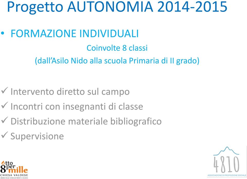 di II grado) Intervento diretto sul campo Incontri con