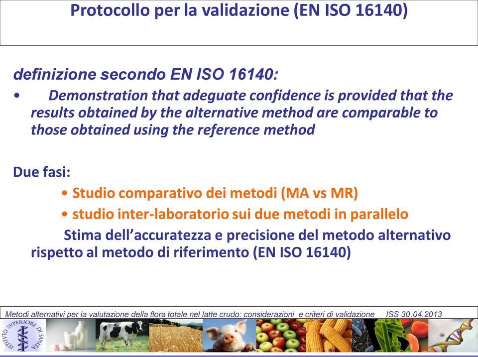 the reference method Due fasi: Studio comparativo dei metodi (MA vs MR) studio inter-laboratorio sui due metodi