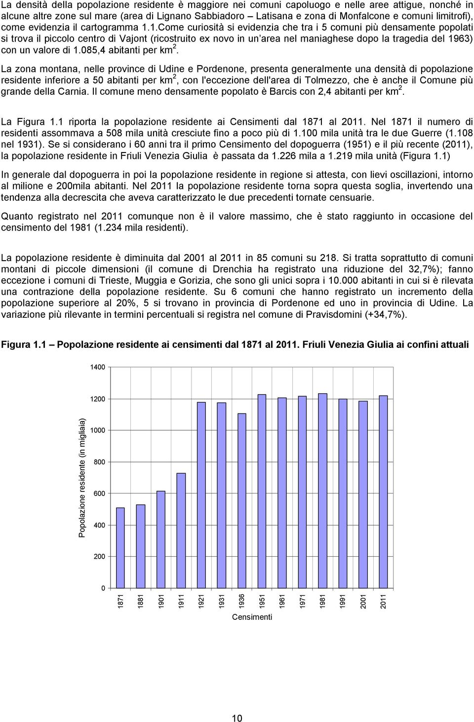 1.Come curiosità si evidenzia che tra i 5 comuni più densamente popolati si trova il piccolo centro di Vajont (ricostruito ex novo in un area nel maniaghese dopo la tragedia del 1963) con un valore