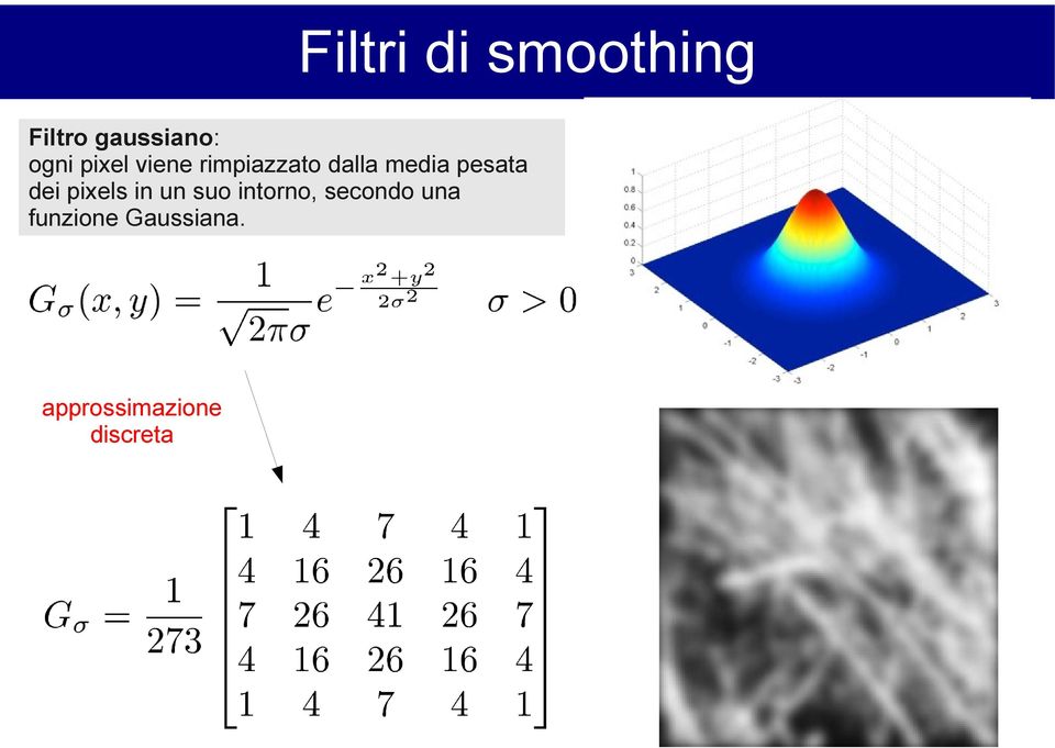 dei pixels in un suo intorno, secondo una