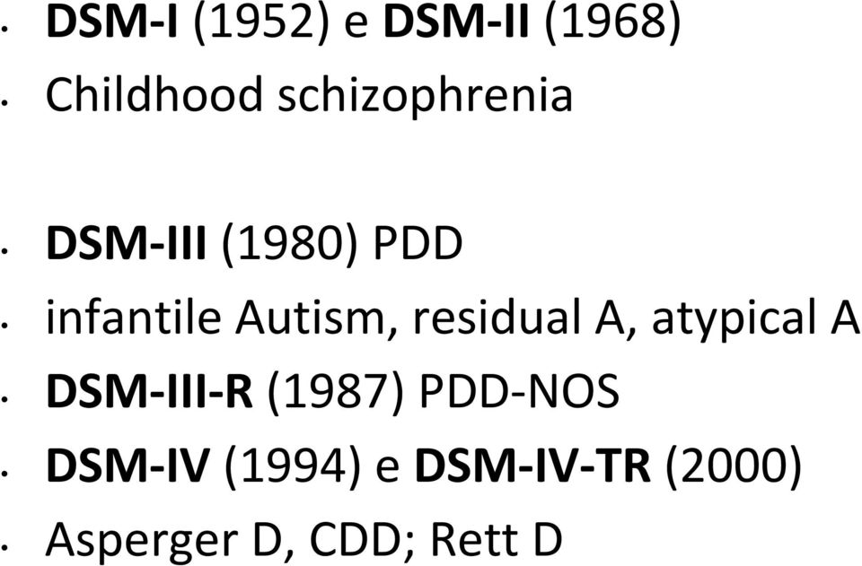 Autism, residual A, atypical A DSM-III-R(1987)