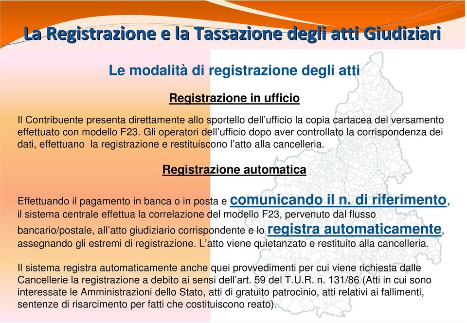 Registrazione automatica Effettuando il pagamento in banca o in posta e comunicando il n.