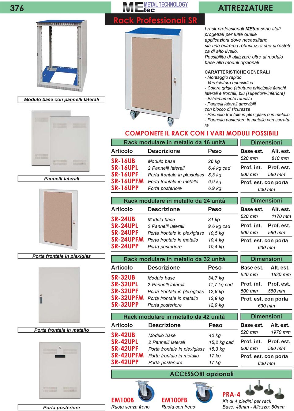 GENERALI - Montaggio rapido - Verniciatura epossidica - Colore grigio (struttura principale fianchi laterali e frontali) blu (superiore-inferiore) - Estremamente robusto - Pannelli laterali amovibili