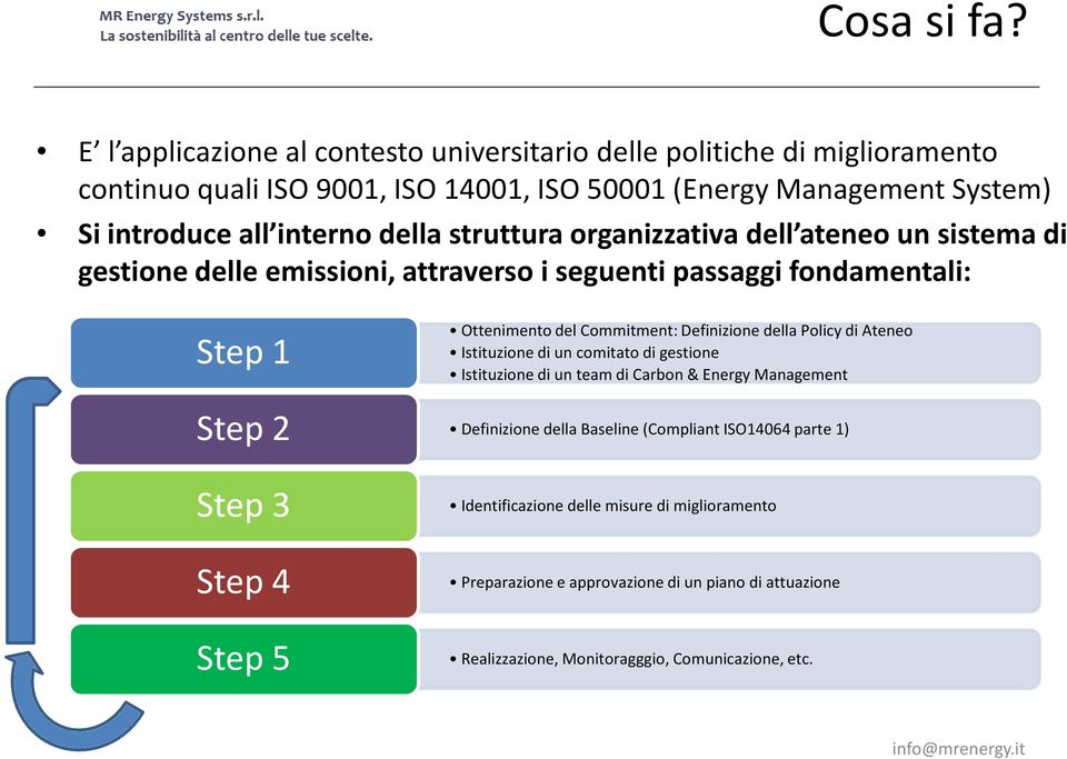 della struttura organizzativa dell ateneo un sistema di gestione delle emissioni, attraverso i seguenti passaggi fondamentali: Step 1 Step 2 Ottenimento del Commitment: