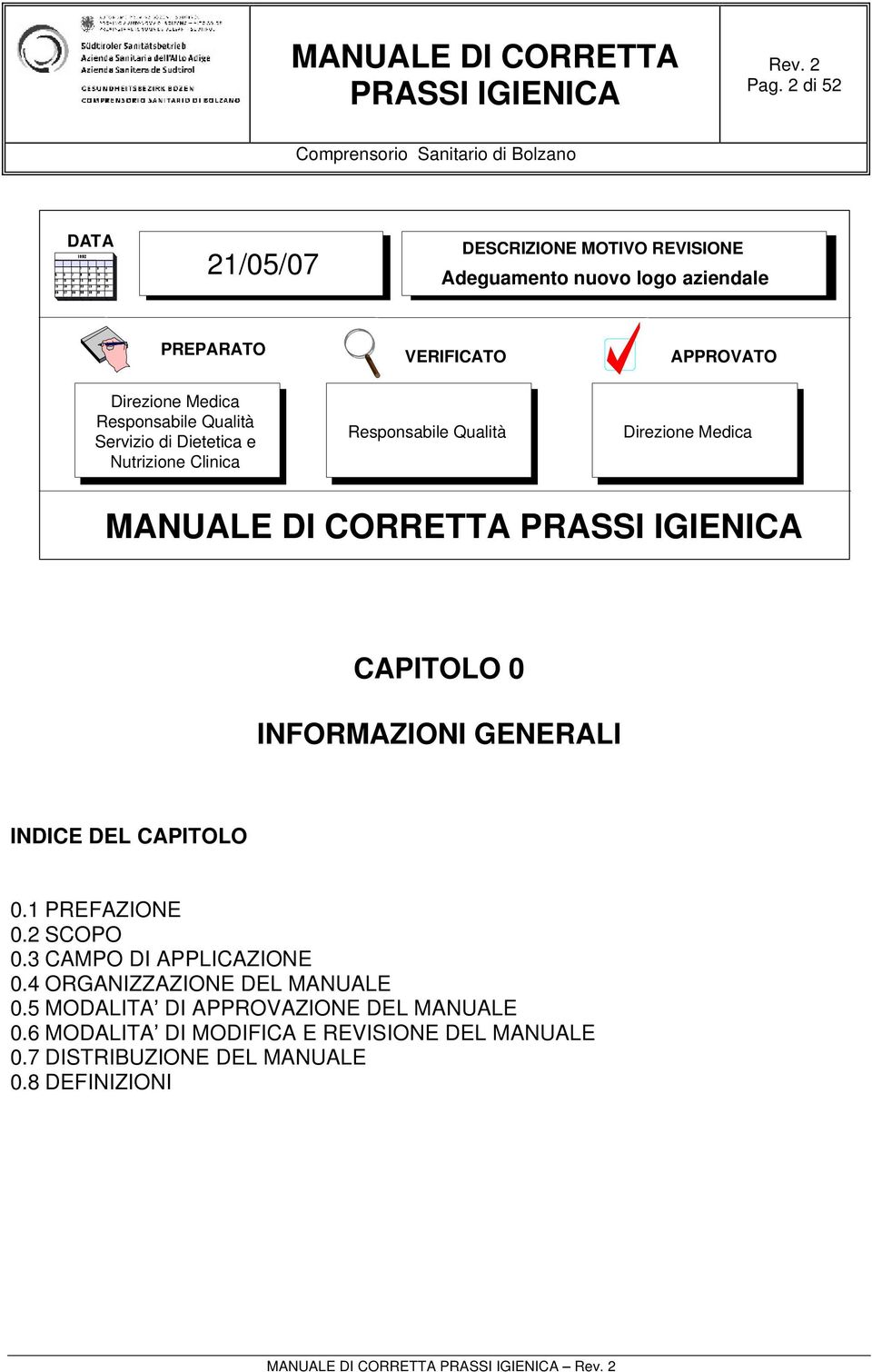 INFORMAZIONI GENERALI INDICE DEL CAPITOLO 0.1 PREFAZIONE 0.2 SCOPO 0.3 CAMPO DI APPLICAZIONE 0.4 ORGANIZZAZIONE DEL MANUALE 0.