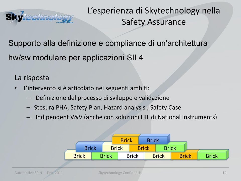 sviluppo e validazione Stesura PHA, Safety Plan, Hazard analysis, Safety Case Indipendent V&V (anche con soluzioni HIL