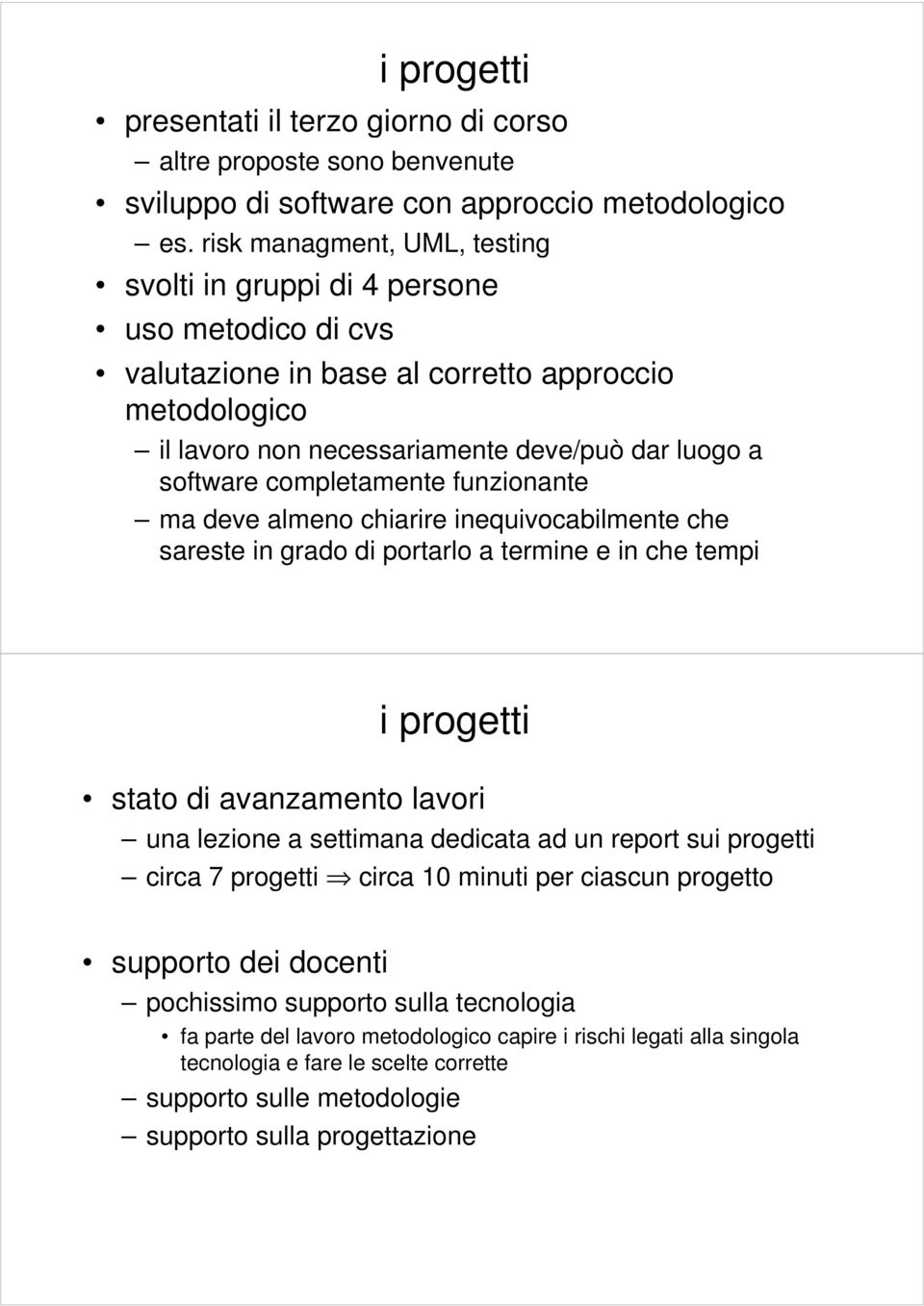 completamente funzionante ma deve almeno chiarire inequivocabilmente che sareste in grado di portarlo a termine e in che tempi i progetti stato di avanzamento lavori una lezione a settimana dedicata