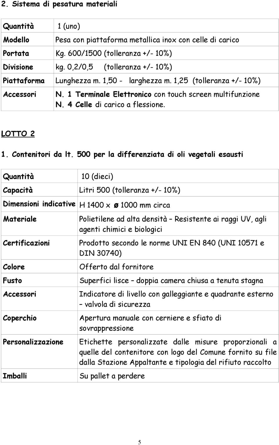 LOTTO 2 1. Contenitori da lt.