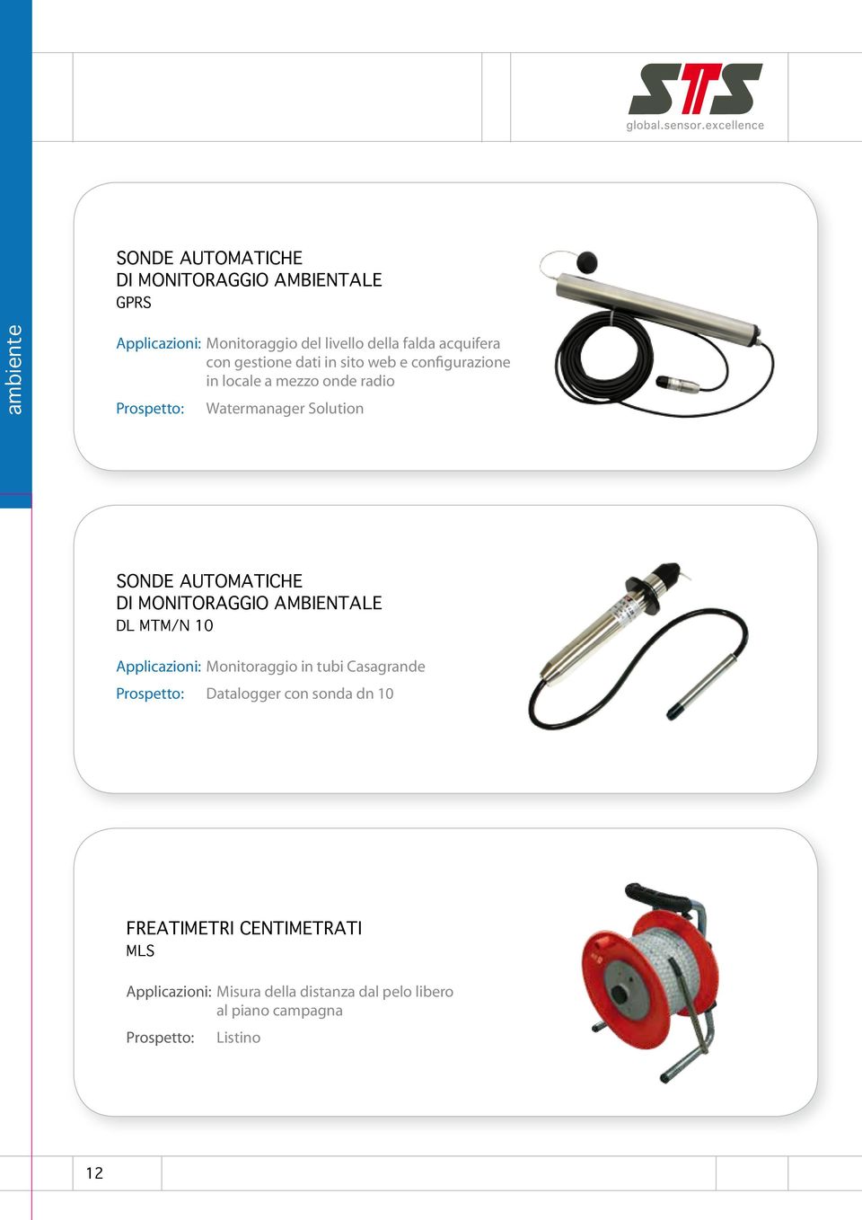 AUTOMATICHE DI MONITORAGGIO AMBIENTALE DL MTM/N 10 Applicazioni: Monitoraggio in tubi Casagrande Prospetto: Datalogger con