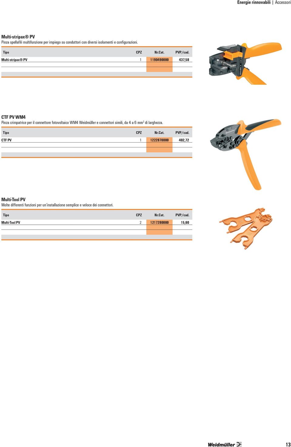 Multi-stripax PV 1 1190490000 437,58 CTF PV WM4 Pinza crimpatrice per il connettore fotovoltaico WM4 Weidmüller e connettori