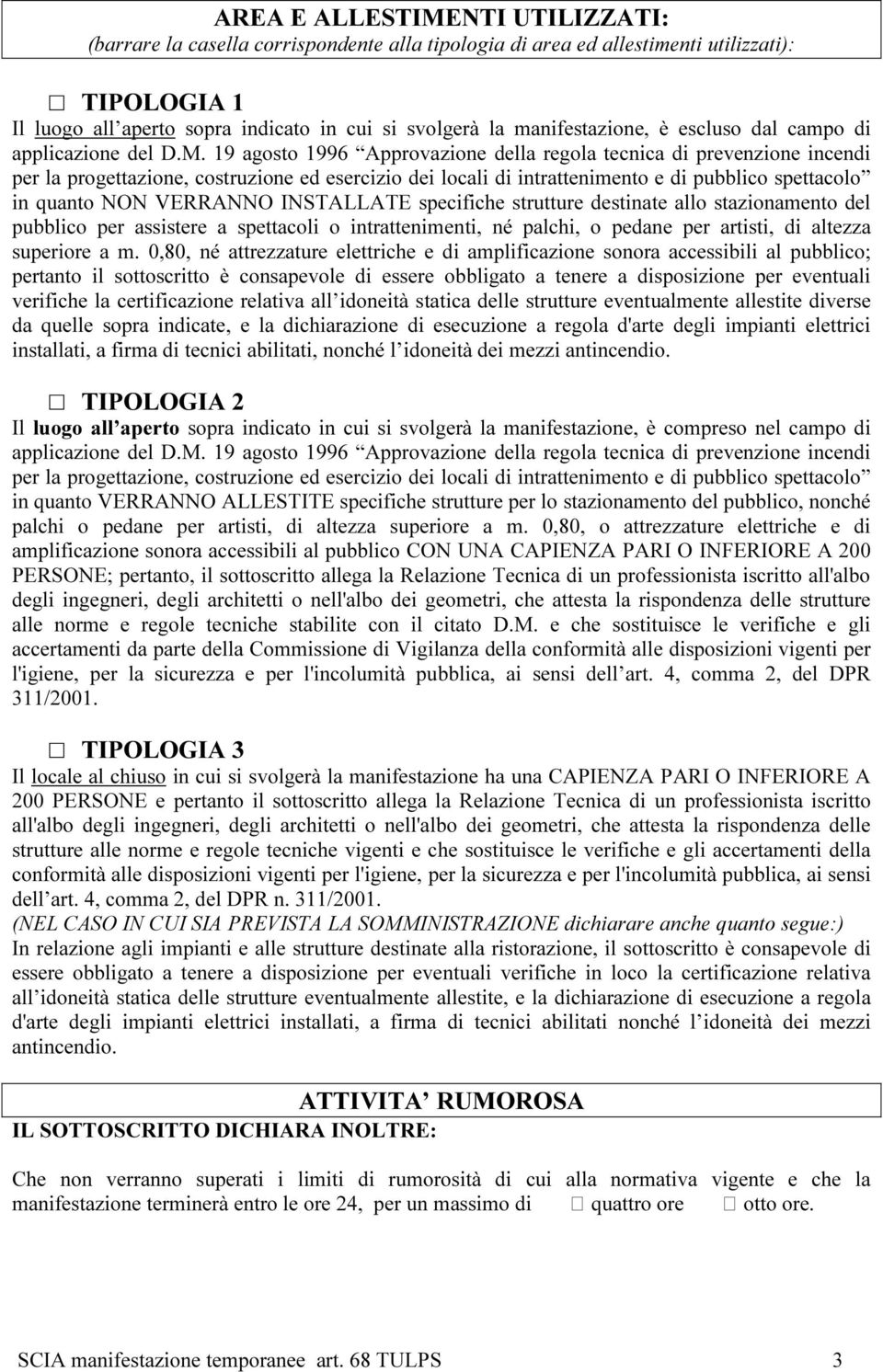 19 agosto 1996 Approvazione della regola tecnica di prevenzione incendi per la progettazione, costruzione ed esercizio dei locali di intrattenimento e di pubblico spettacolo in quanto NON VERRANNO