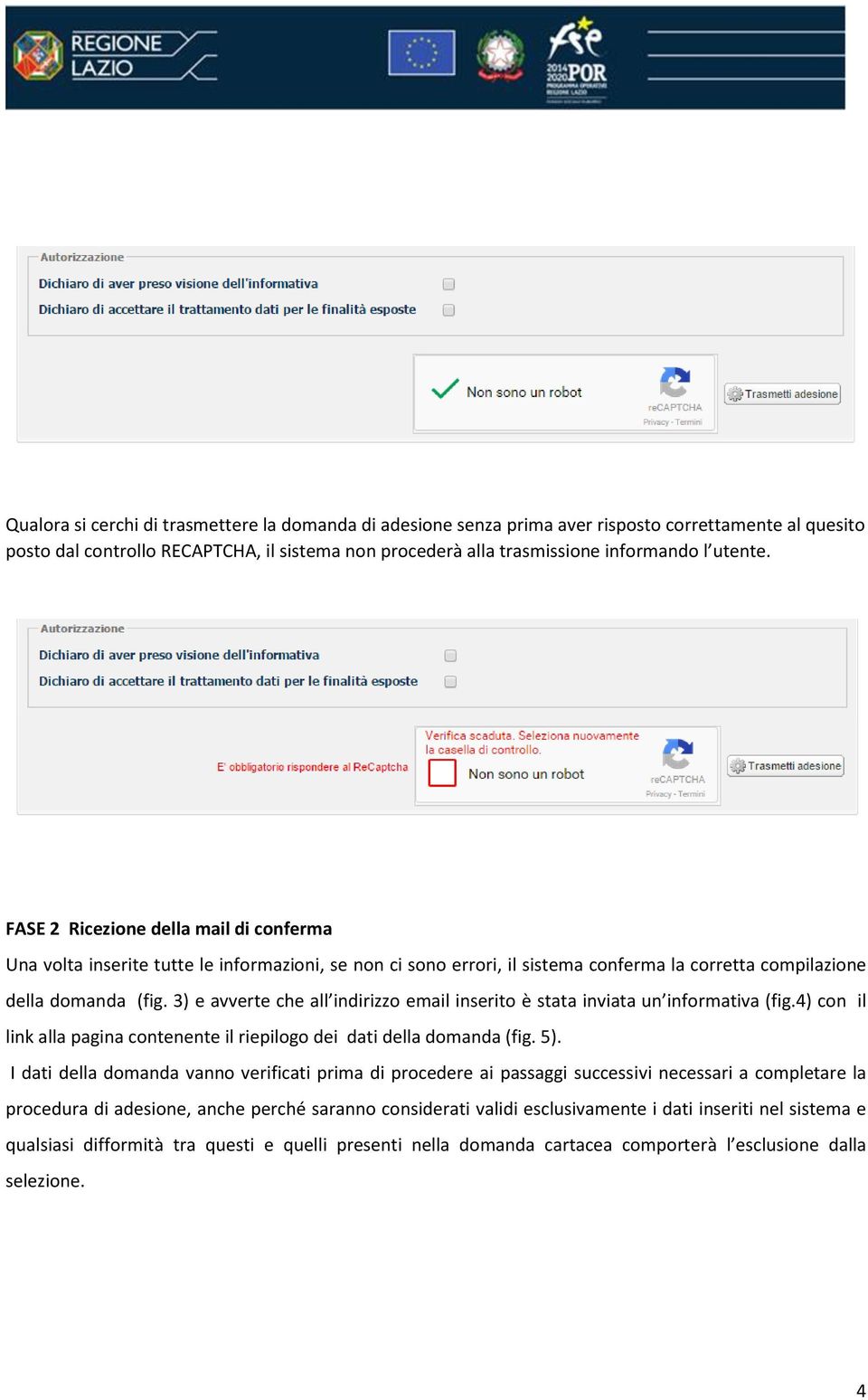 3) e avverte che all indirizzo email inserito è stata inviata un informativa (fig.4) con il link alla pagina contenente il riepilogo dei dati della domanda (fig. 5).