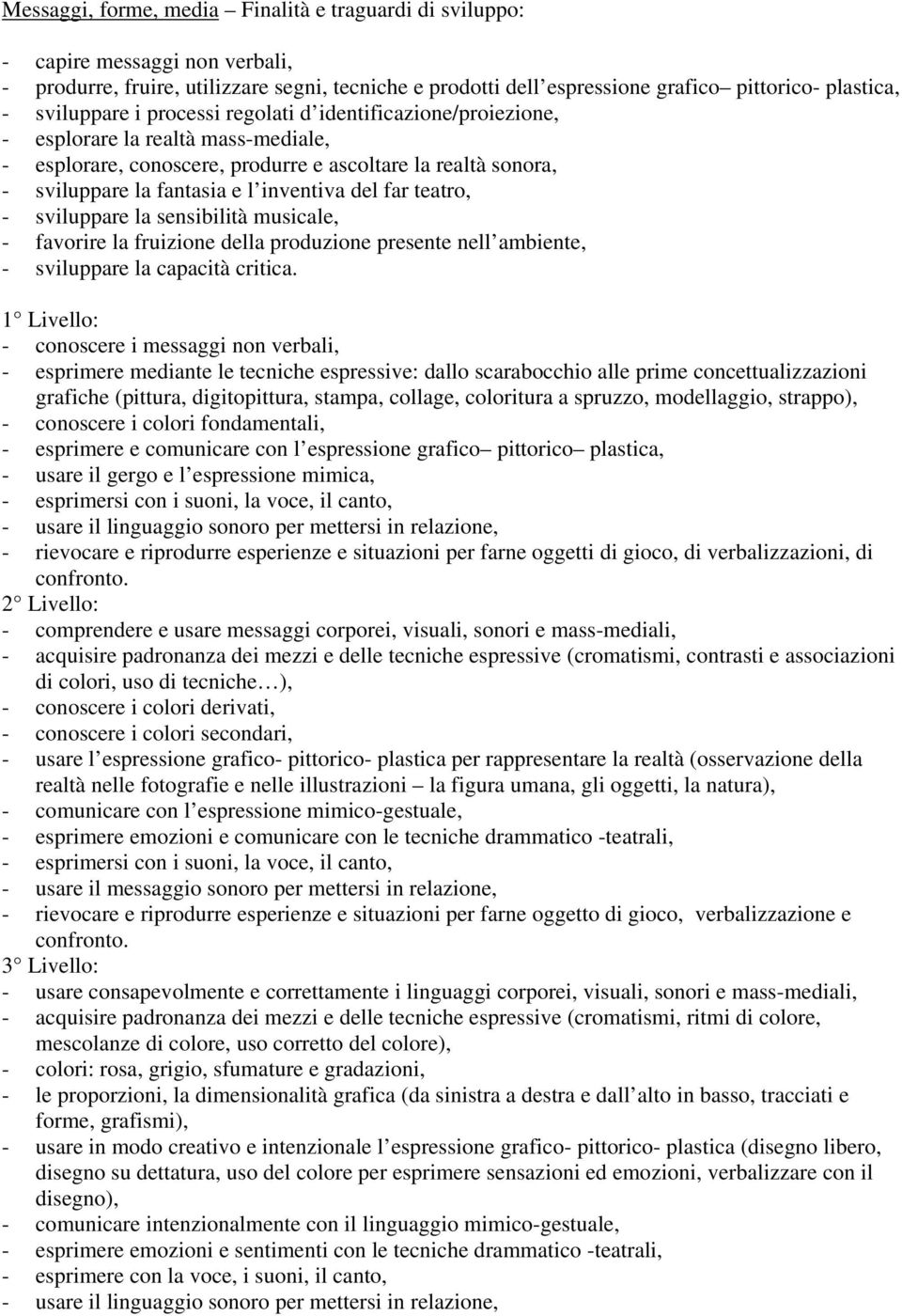 del far teatro, - sviluppare la sensibilità musicale, - favorire la fruizione della produzione presente nell ambiente, - sviluppare la capacità critica.