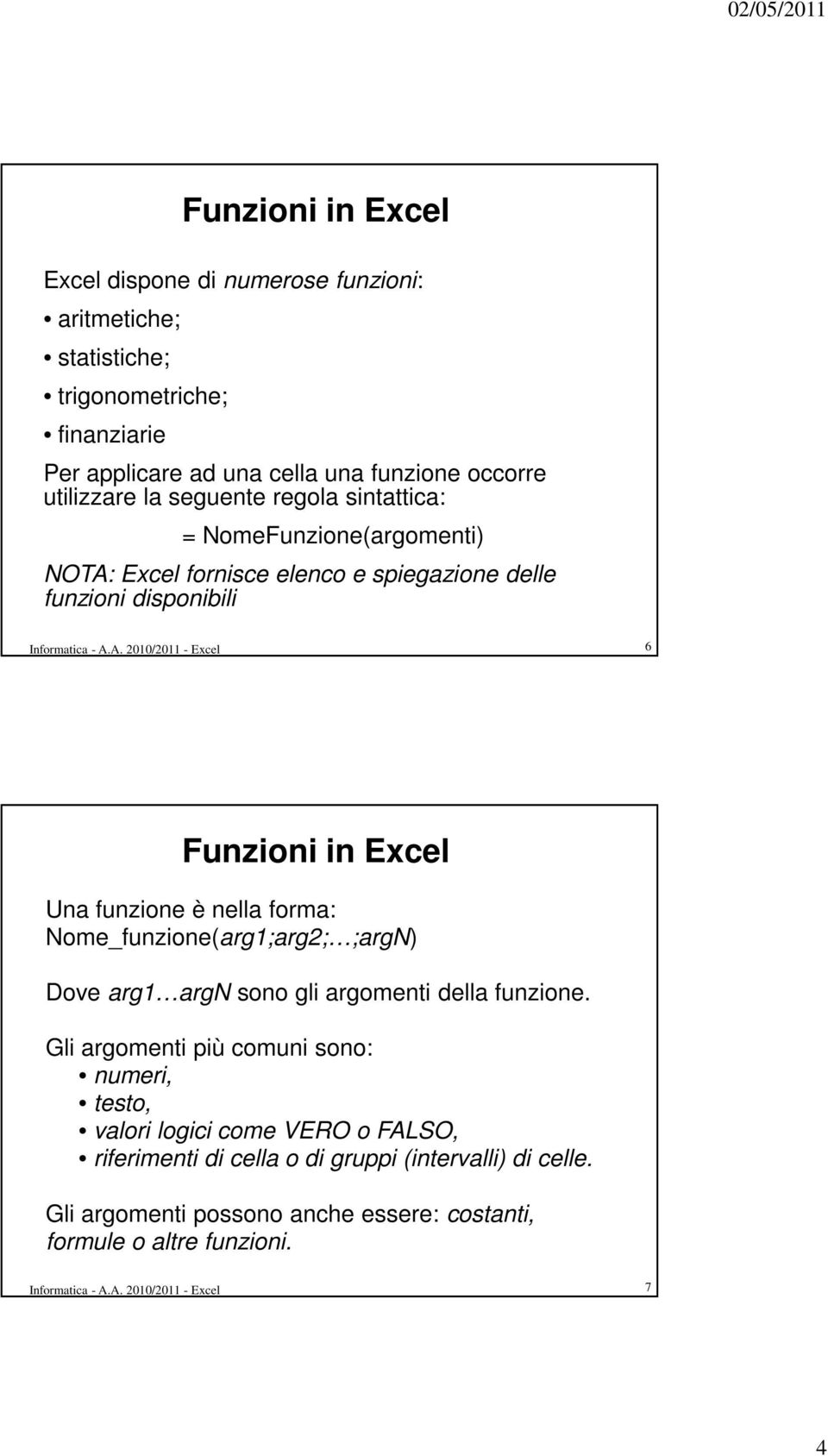 Excel fornisce elenco e spiegazione delle funzioni disponibili Informatica - A.