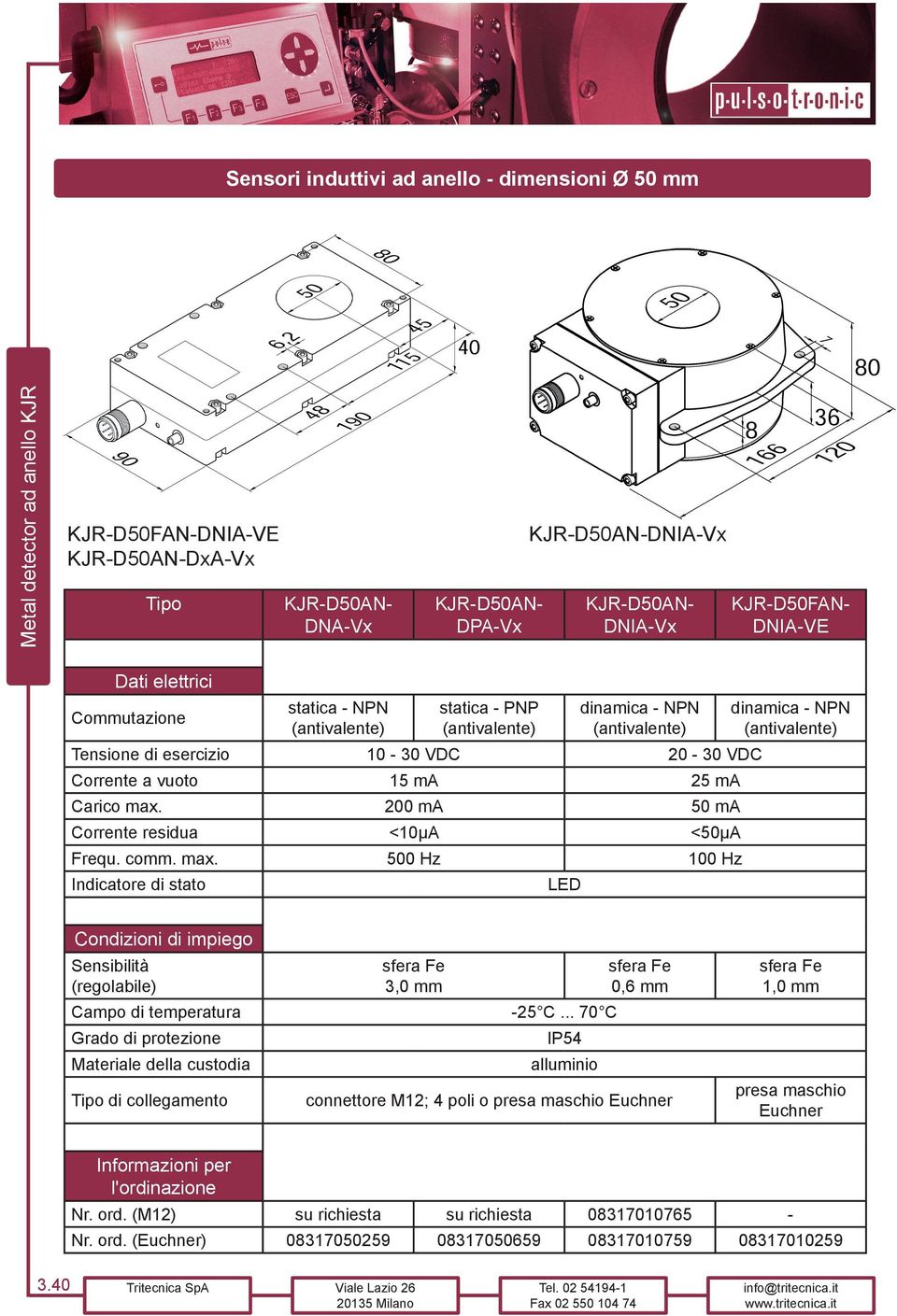 200 ma 50 ma Corrente residua <10µA <50µA Frequ. comm. max. 500 Hz 100 Hz Indicatore di stato LED dinamica - NPN Sensibilità (regolabile) 3,0 mm Campo di temperatura -25 C.