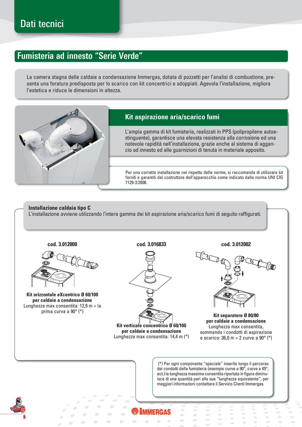 Kit aspirazione aria/scarico fumi L ampia gamma di kit fumisteria, realizzati in PPS (polipropilene autoestinguente), garantisce una elevata resistenza alla corrosione ed una notevole rapidità nell