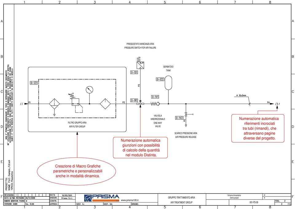 SCARICO PRESSIONE ARIA AIR PRESSURE RELEASE Numerazione automatica riferimenti incrociati tra tubi (rimandi), che attraversano pagine