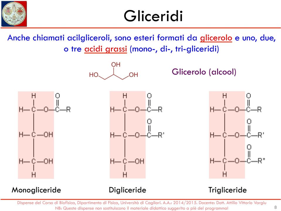acidi grassi (mono-, di-, tri-gliceridi)