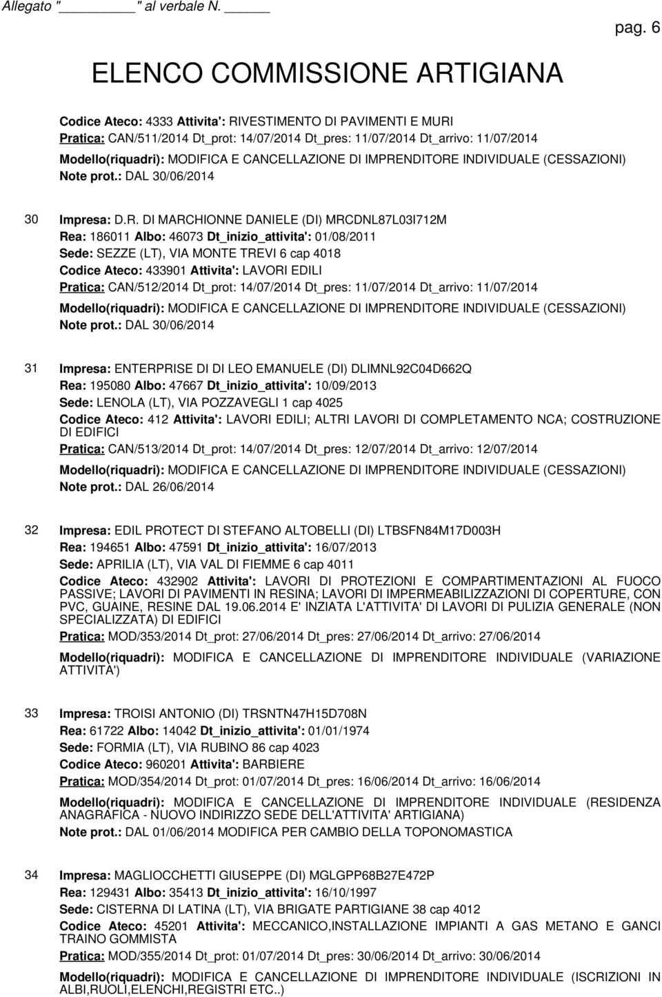 Pratica: CAN/511/2014 Dt_prot: 14/07/2014 Dt_pres: 11/07/2014 Dt_arrivo: 11/07/2014 30 Impresa: D.R.