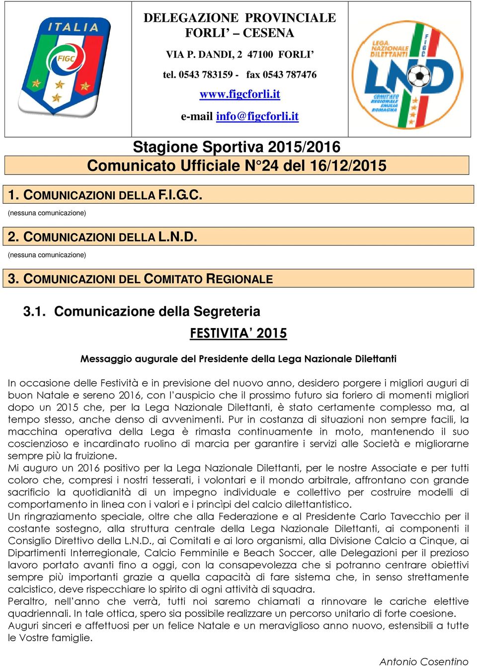 COMUNICAZIONI DEL COMITATO REGIONALE 3.1.