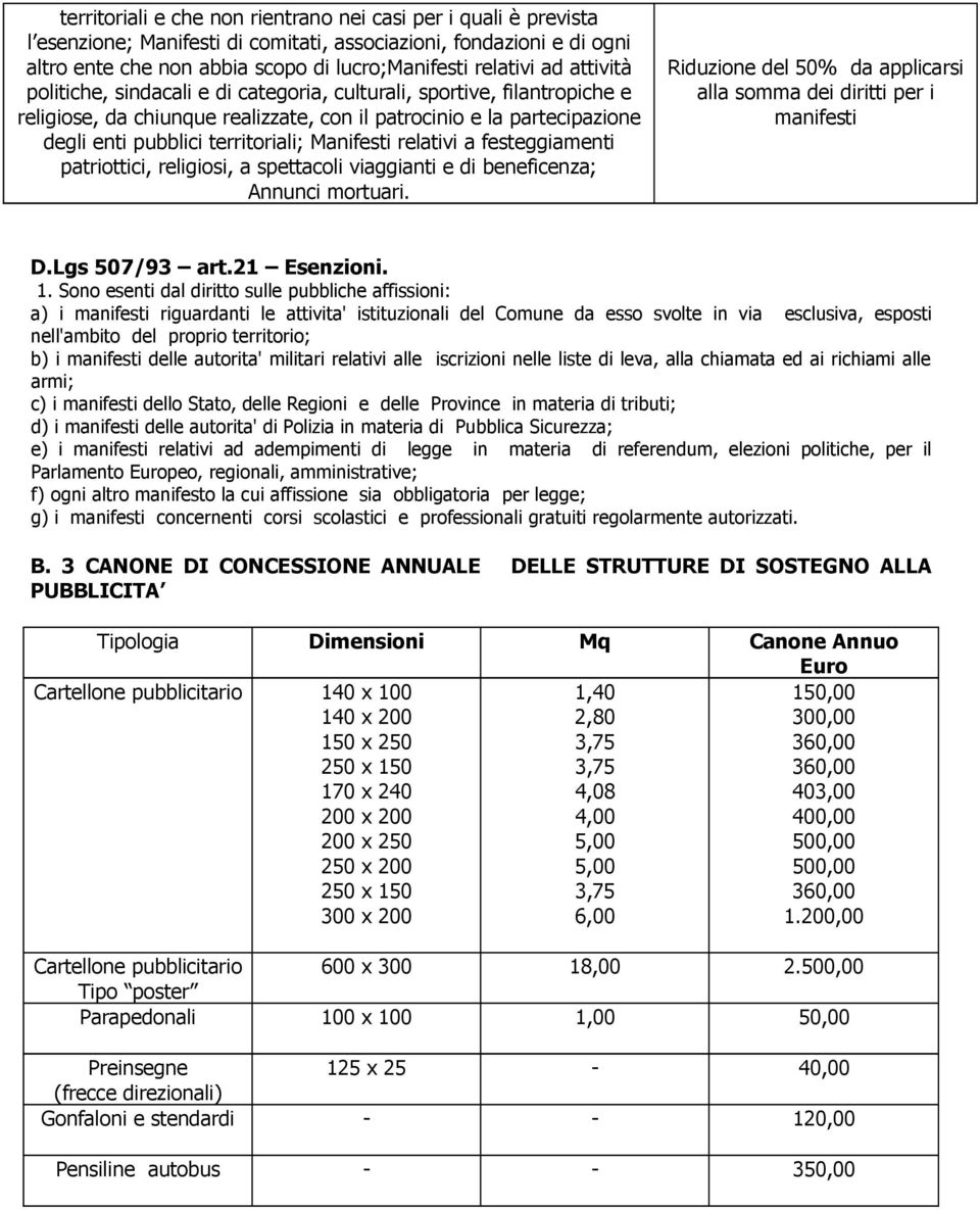 relativi a festeggiamenti patriottici, religiosi, a spettacoli viaggianti e di beneficenza; Annunci mortuari. Riduzione del 50% da applicarsi alla somma dei diritti per i manifesti D.Lgs 507/93 art.