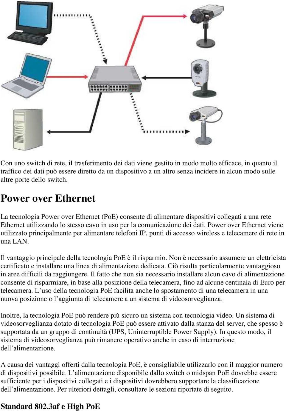 Power over Ethernet La tecnologia Power over Ethernet (PoE) consente di alimentare dispositivi collegati a una rete Ethernet utilizzando lo stesso cavo in uso per la comunicazione dei dati.