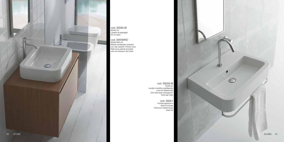 Finitura noce Wall-hung cabinet provided with two drawers. Nut finish cod. SS006.