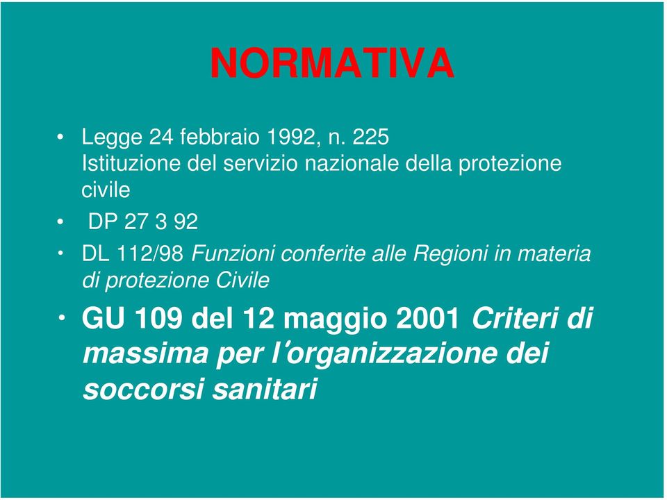 27 3 92 DL 112/98 Funzioni conferite alle Regioni in materia di