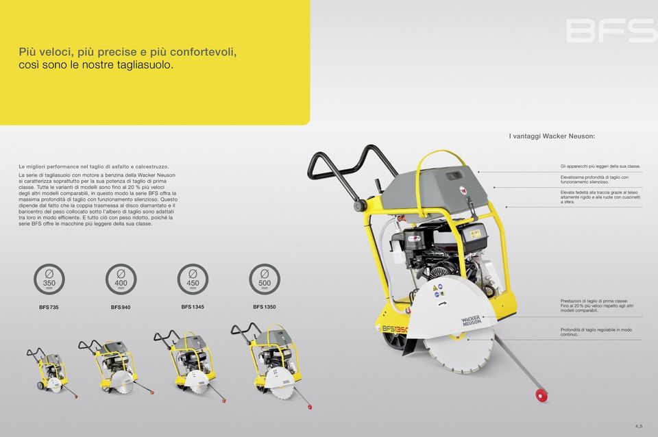Tutte le varianti di modelli sono fino al 20 % più veloci degli altri modelli comparabili, in questo modo la serie BFS offra la massima profondità di taglio con funzionamento silenzioso.