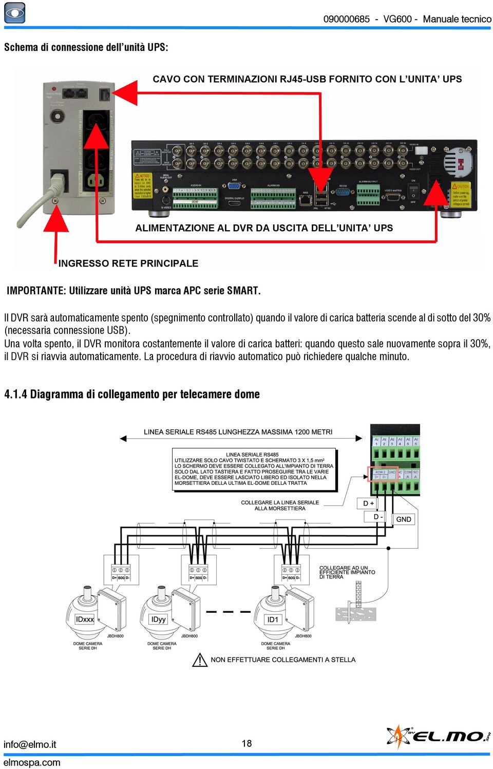 Il DVR sarà automaticamente spento (spegnimento controllato) quando il valore di carica batteria scende al di sotto del 30% (necessaria connessione USB).