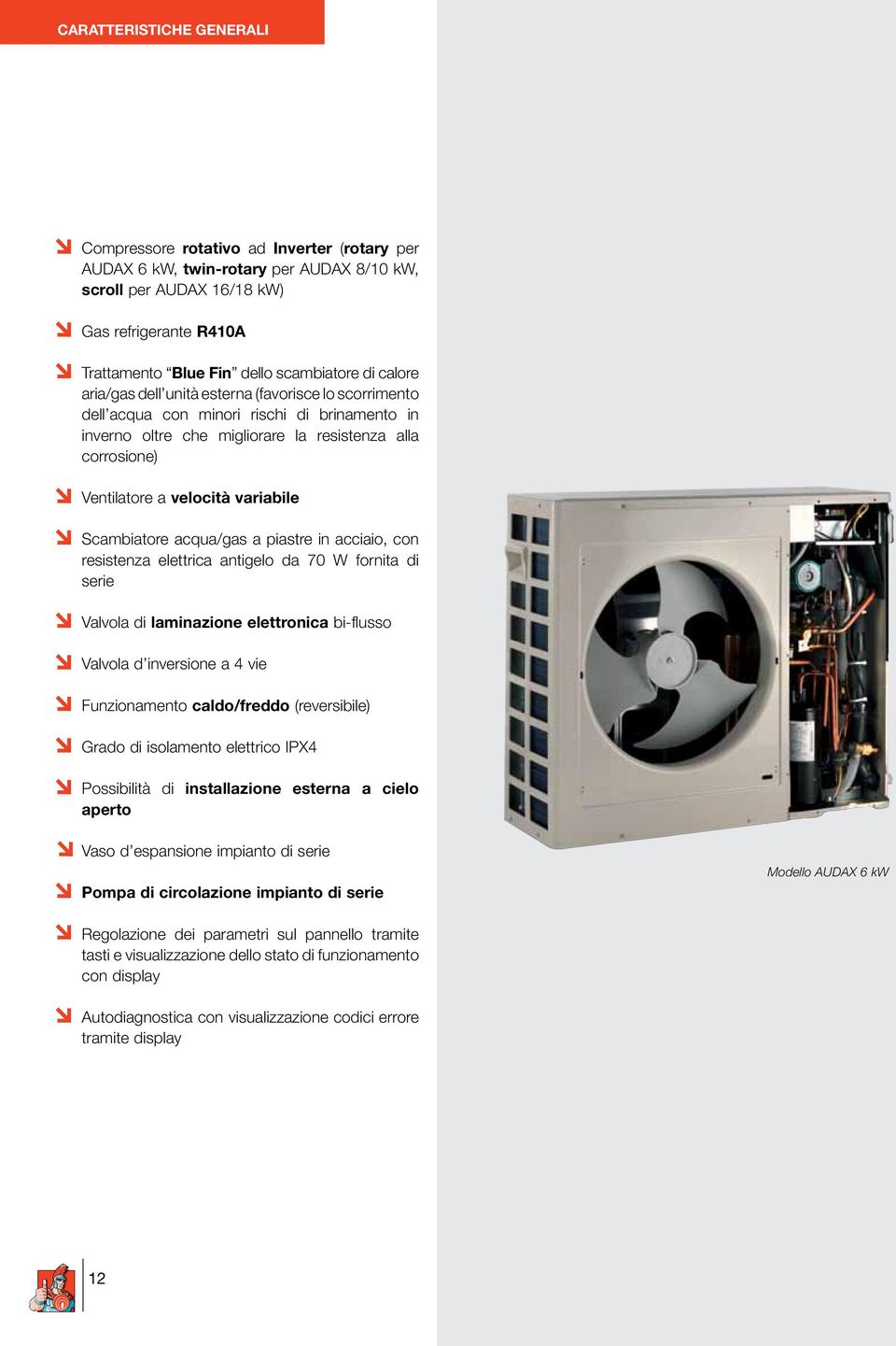 velocità variabile Scambiatore acqua/gas a piastre in acciaio, con resistenza elettrica antigelo da 70 W fornita di serie Valvola di laminazione elettronica bi-flusso Valvola d inversione a 4 vie