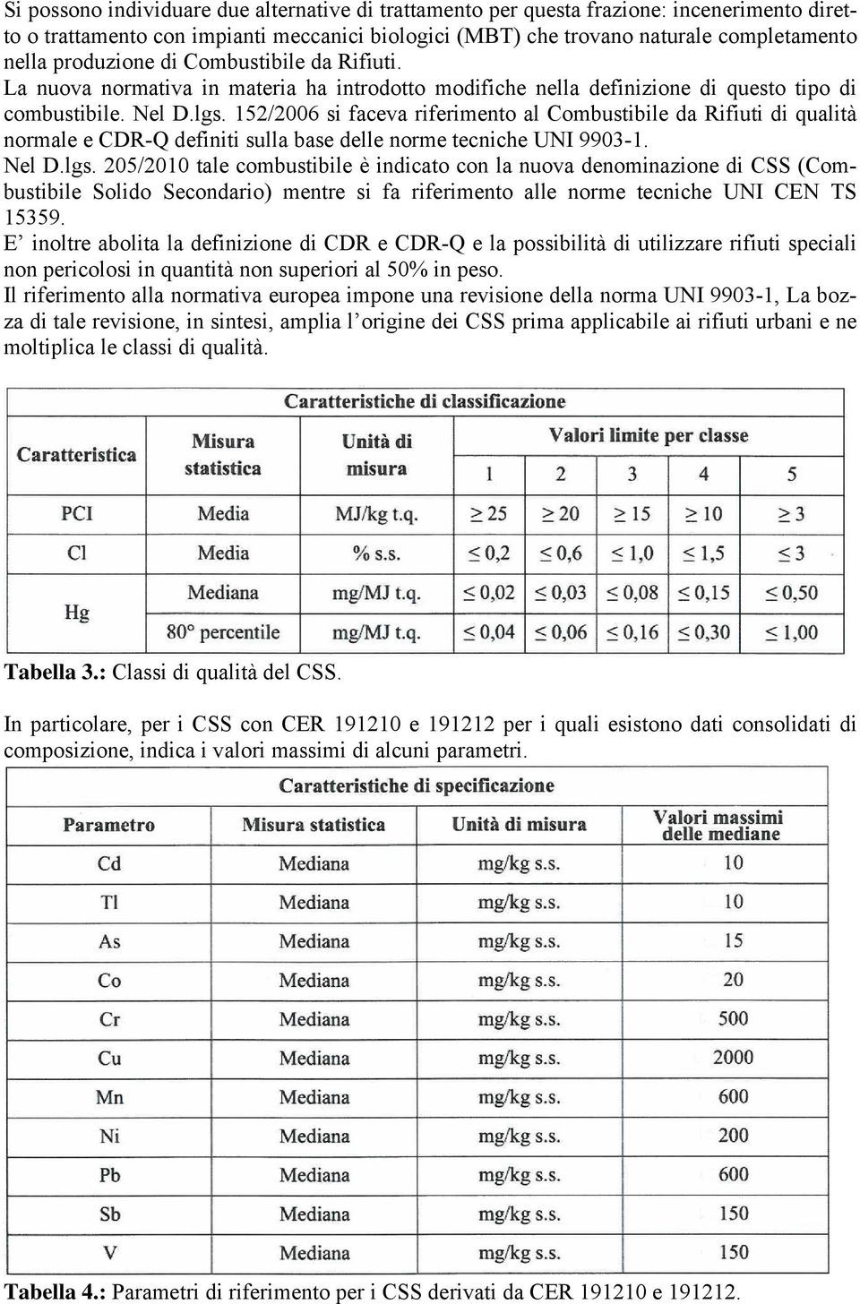 152/2006 si faceva riferimento al Combustibile da Rifiuti di qualità normale e CDR-Q definiti sulla base delle norme tecniche UNI 9903-1. Nel D.lgs.