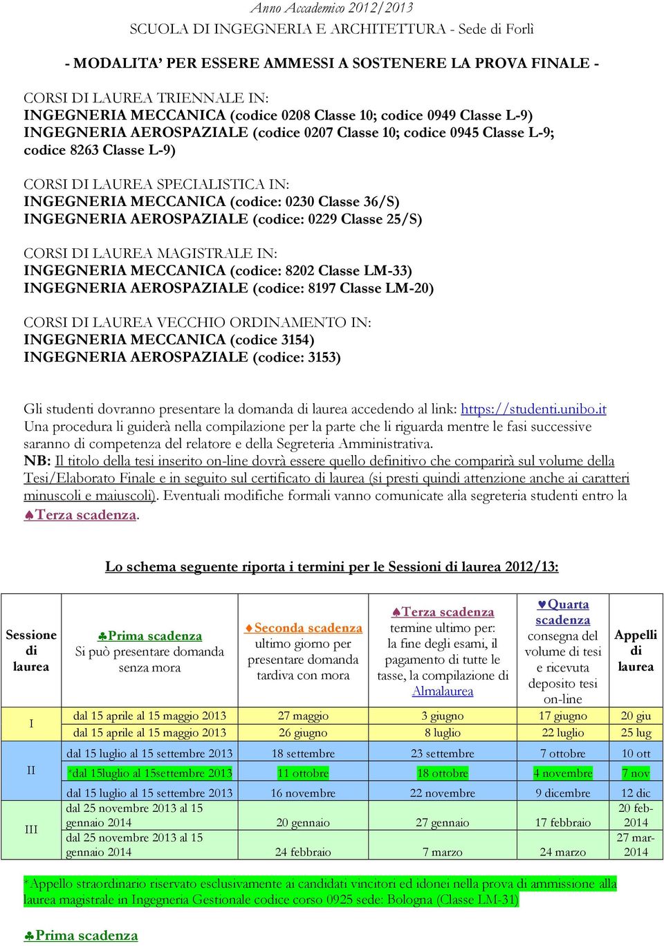 0230 Classe 36/S) INGEGNERIA AEROSPAZIALE (codice: 0229 Classe 25/S) CORSI DI LAUREA MAGISTRALE IN: INGEGNERIA MECCANICA (codice: 8202 Classe LM-33) INGEGNERIA AEROSPAZIALE (codice: 8197 Classe