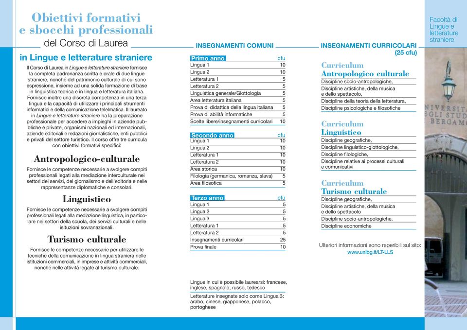 e orale di due lingue, nonché del patrimonio culturale di cui sono espressione, insieme ad una solida formazione di base in linguistica teorica e in lingua e letteratura italiana.