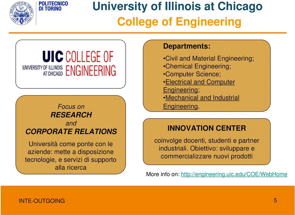 Electrical and Computer Engineering; Mechanical and Industrial Engineering. INNOVATION CENTER coinvolge docenti, studenti e partner industriali.