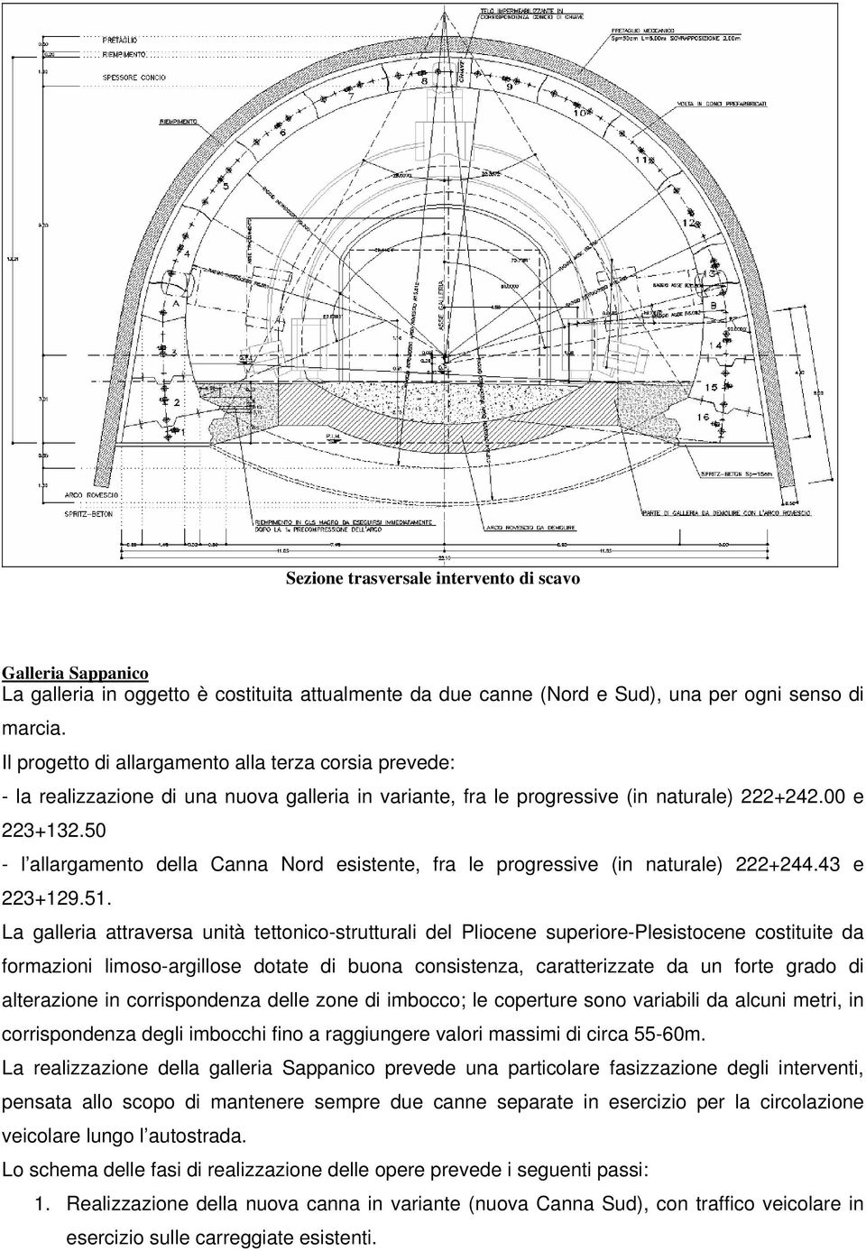 50 - l allargamento della Canna Nord esistente, fra le progressive (in naturale) 222+244.43 e 223+129.51.