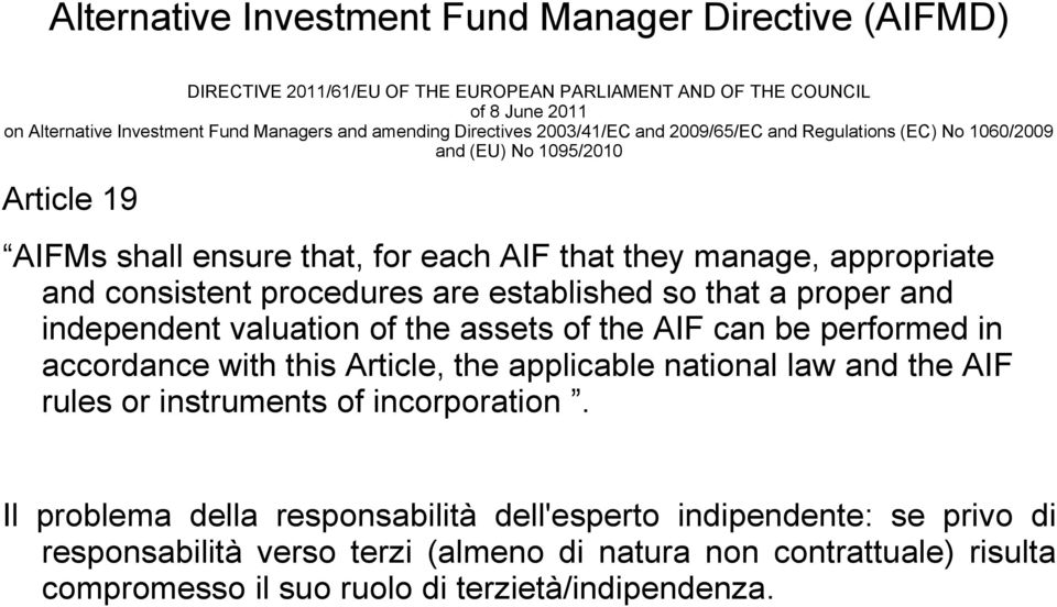 are established so that a proper and independent valuation of the assets of the AIF can be performed in accordance with this Article, the applicable national law and the AIF rules or instruments of