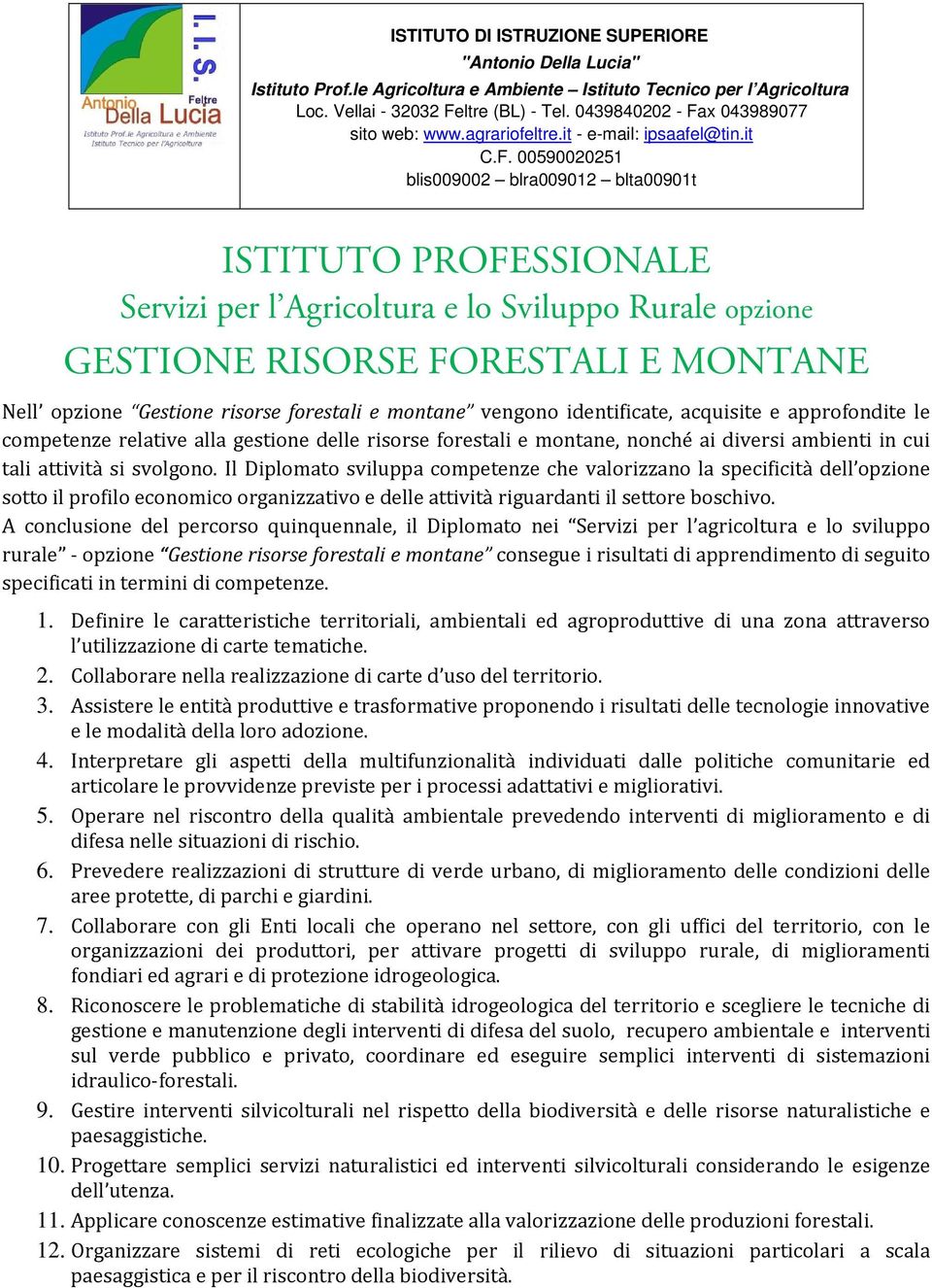 Il Diplomato sviluppa competenze che valorizzano la specificità dell opzione sotto il profilo economico organizzativo e delle attività riguardanti il settore boschivo.