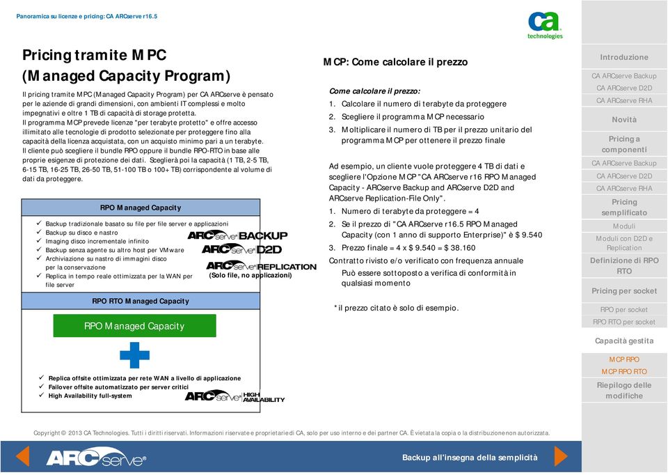 Il programma MCP prevede licenze "per terabyte protetto" e offre accesso illimitato alle tecnologie di prodotto selezionate per proteggere fino alla capacità della licenza acquistata, con un acquisto