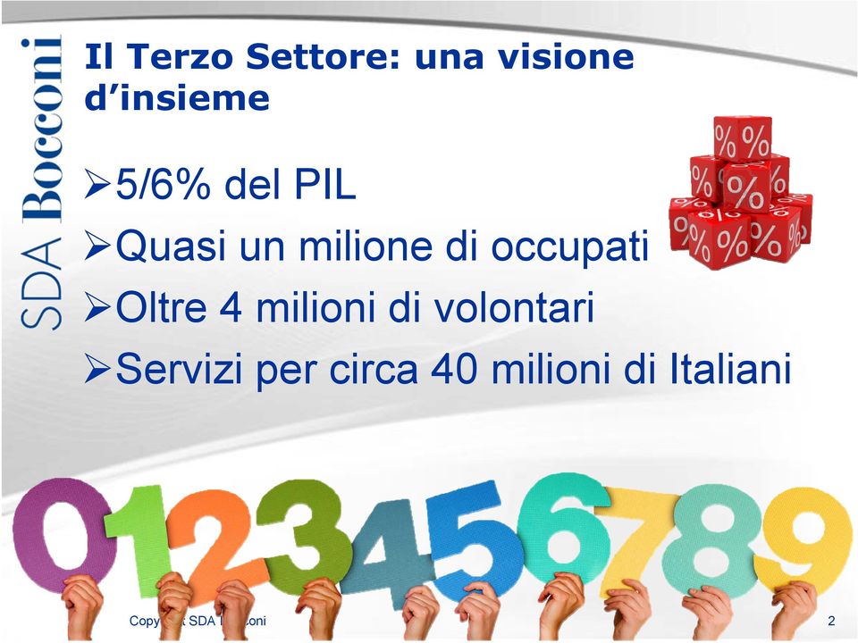 ¾Oltre 4 milioni di volontari ¾Servizi per