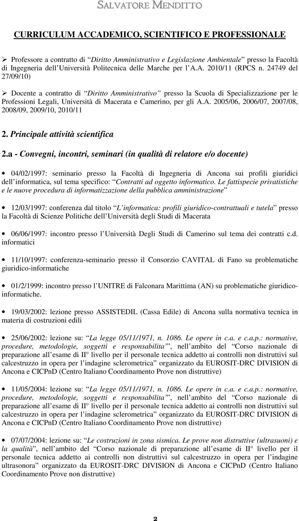 Principale attività scientifica 2.