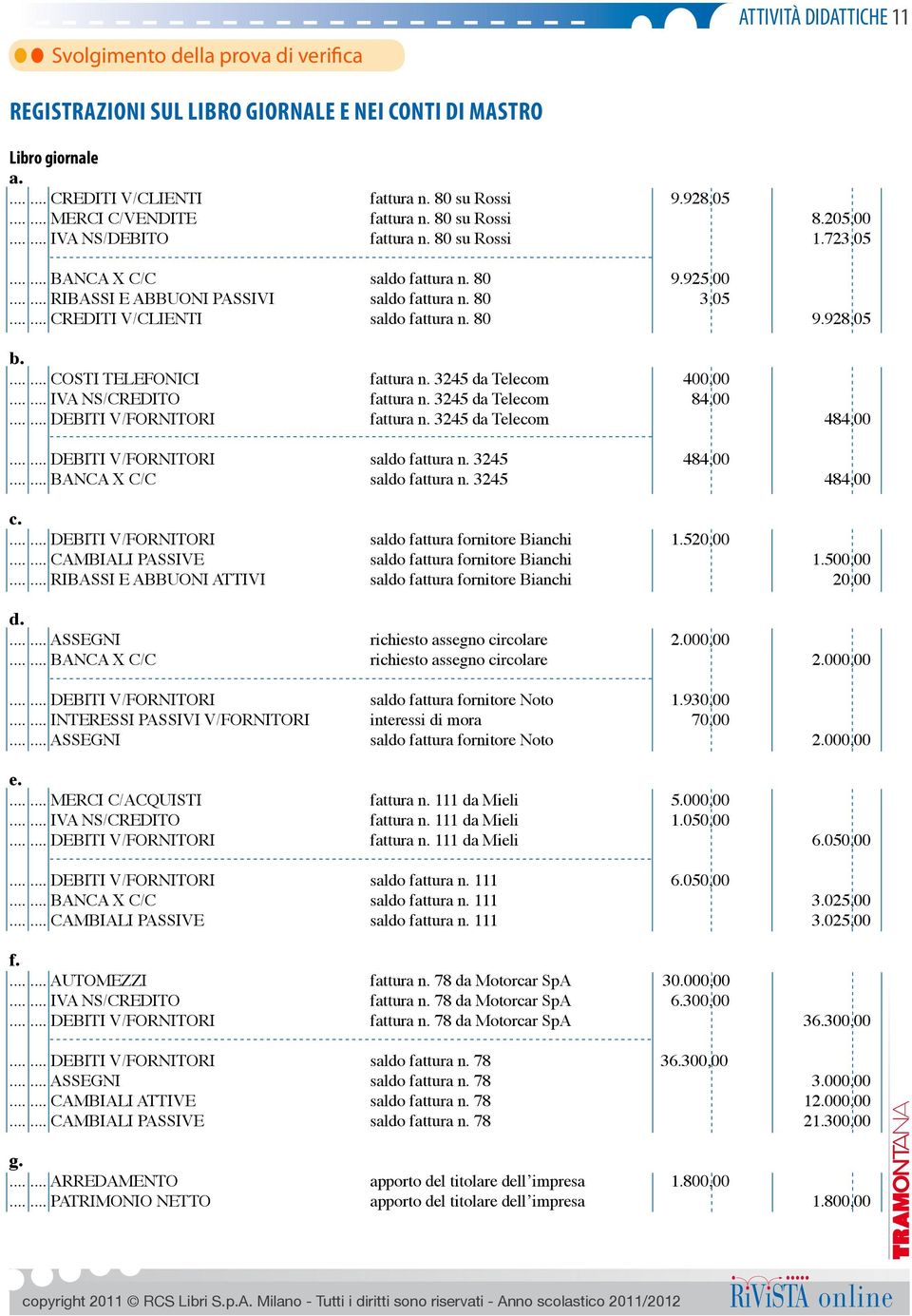 80 3,05...... CREDITI V/CLIENTI saldo fattura n. 80 9.928,05 b....... COSTI TELEFONICI fattura n. 3245 da Telecom 400,00...... IVA NS/CREDITO fattura n. 3245 da Telecom 84,00.