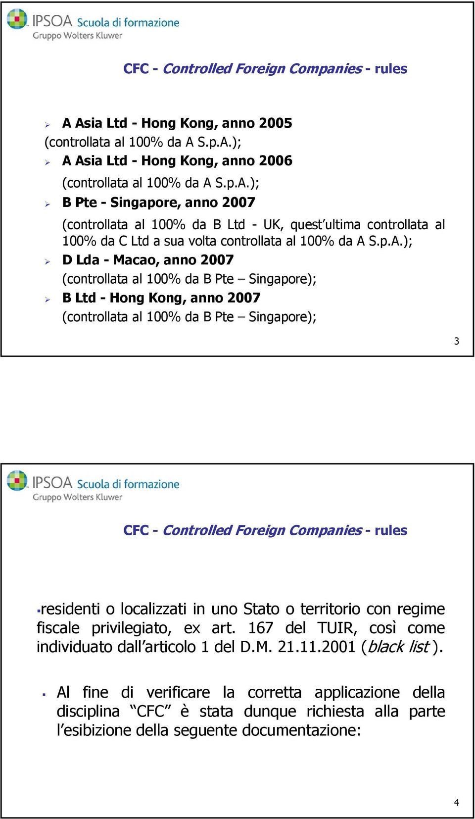 territorio con regime fiscale privilegiato, ex art. 167 del TUIR, così come individuato dall articolo 1 del D.M. 21.11.2001 (black list ).