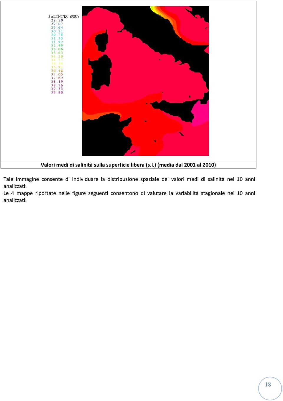 valori medi di salinità nei 10 anni analizzati.