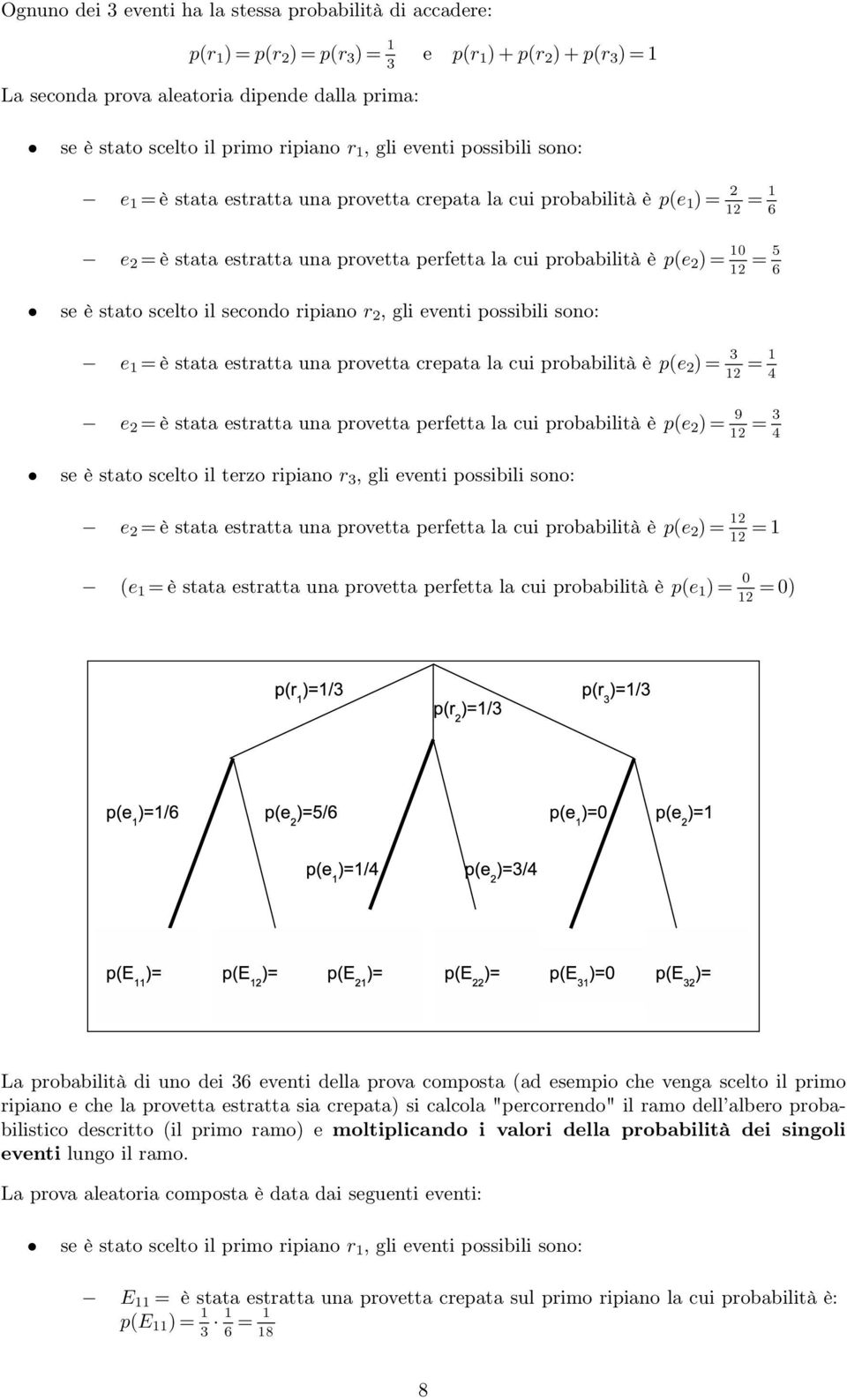 10 12 = 5 6 se è stato scelto il secondo ripiano r 2, gli eventi possibili sono: e 1 = è stata estratta una provetta crepata la cui probabilità è p(e 2 )= 3 12 = 1 4 e 2 = è stata estratta una